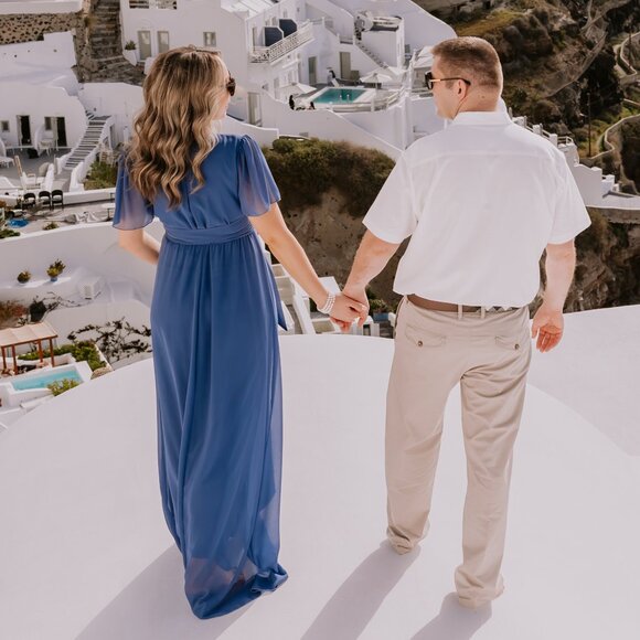 Blue Chiffon Short Sleeve Maternity Maxi Dress - Picture 4 of 4